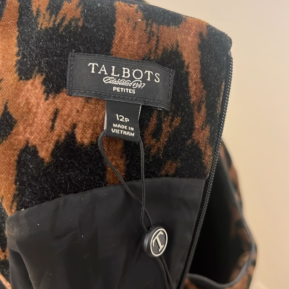 Talbots 100% Cotton Black and Brown Midi Dress, Sz. 12P - Picture 5 of 11